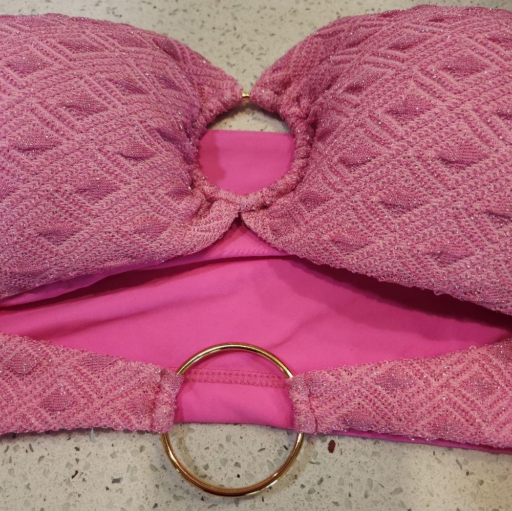 Luli Fama Double Loop Bandeau Crop-Strappy Loop Bikini Top M/Bottom Large - Picture 14 of 16